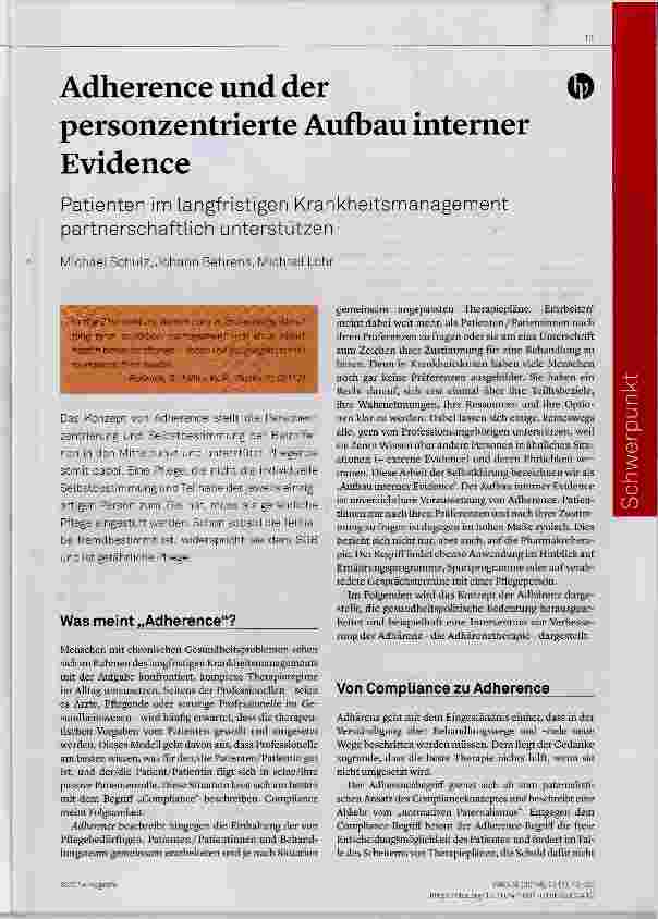 Vorschauseite 1: Adherence und der personzentrierte Aufbau interner Evidence