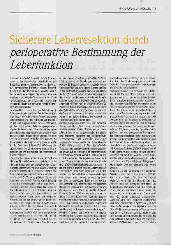 Vorschauseite 1: Sicherere Leberresektion durch perioperative Bestimmung der Leberfunktion