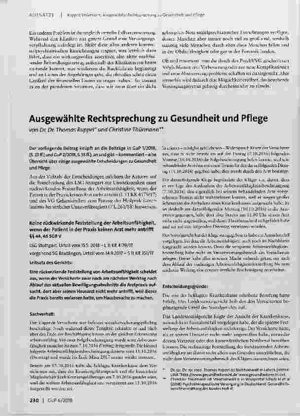 Vorschauseite 1: Ausgewählte Rechtsprechung zu Gesundheit und Pflege