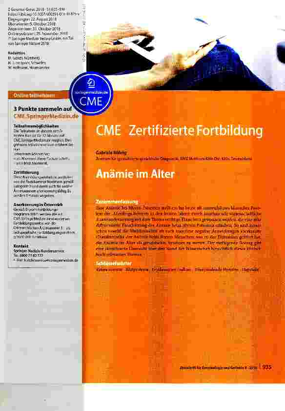 Vorschauseite 1: Anämie im Alter