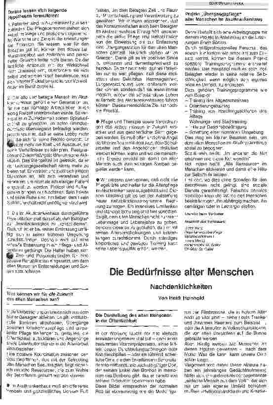 Vorschauseite 1: Die Bedürfnisse alter Menschen Nachdenklichkeiten