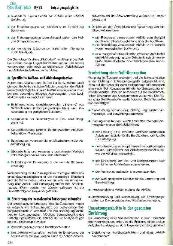 Vorschauseite 2: Problematik der Abfallentsorgung in den Krankenhäusern Hinweise zur Implementierung einer optimalen Entsorgungslogistik
