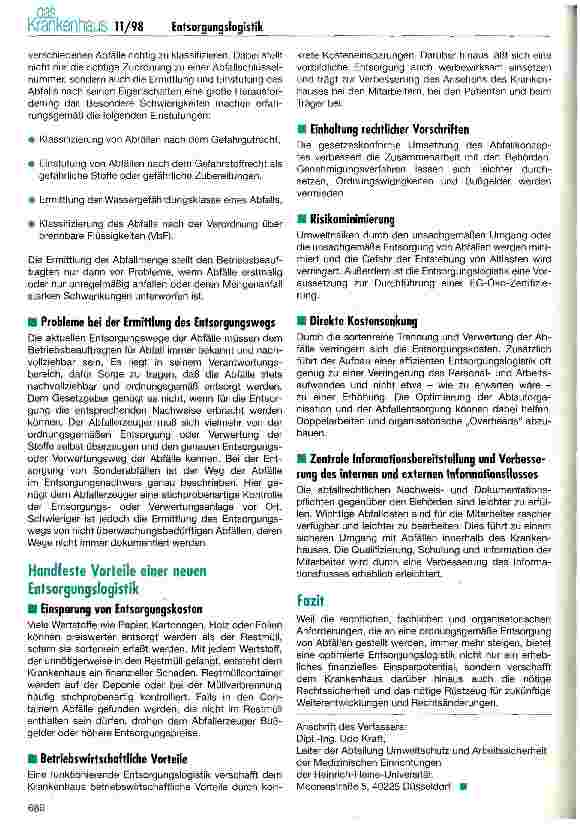 Vorschauseite 4: Problematik der Abfallentsorgung in den Krankenhäusern Hinweise zur Implementierung einer optimalen Entsorgungslogistik