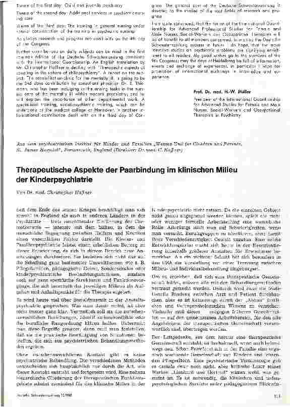 Vorschauseite 1: Therapeutische Aspekte der Paarbindung im klinischen Milieu der Kinderpsychiatrie