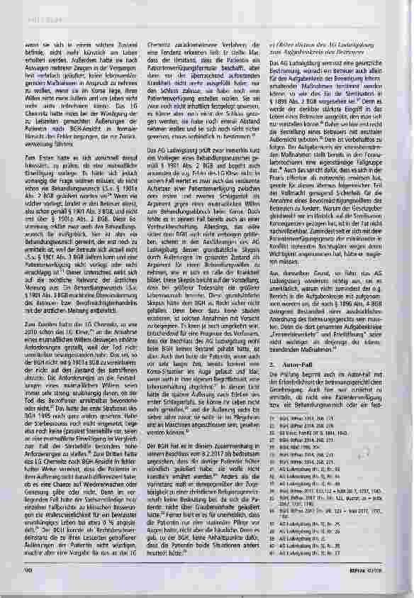 Vorschauseite 4: Abbruch lebenserhaltender Maßnahmen bei hirnschadensbedingter Dauerbewusstlosigkeit Besprechung aktueller Fälle anhand der neueren BGH-Rechtsprechung