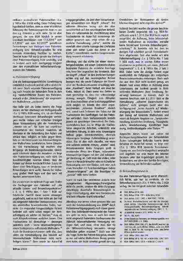 Vorschauseite 5: Abbruch lebenserhaltender Maßnahmen bei hirnschadensbedingter Dauerbewusstlosigkeit Besprechung aktueller Fälle anhand der neueren BGH-Rechtsprechung