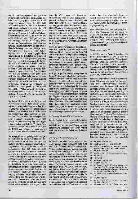 Vorschauseite 6: Abbruch lebenserhaltender Maßnahmen bei hirnschadensbedingter Dauerbewusstlosigkeit Besprechung aktueller Fälle anhand der neueren BGH-Rechtsprechung
