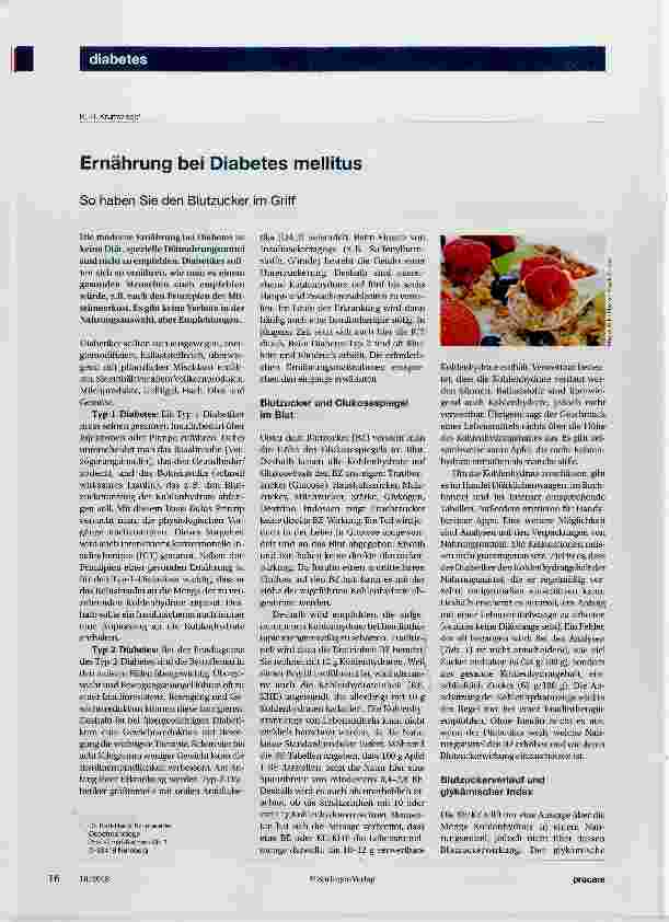 Vorschauseite 1: Ernährung bei Diabetes mellitus So haben Sie den Blutzucker im Griff