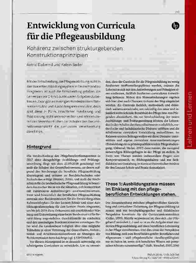 Vorschauseite 1: Entwicklung von Curricula für die Pflegeausbildung