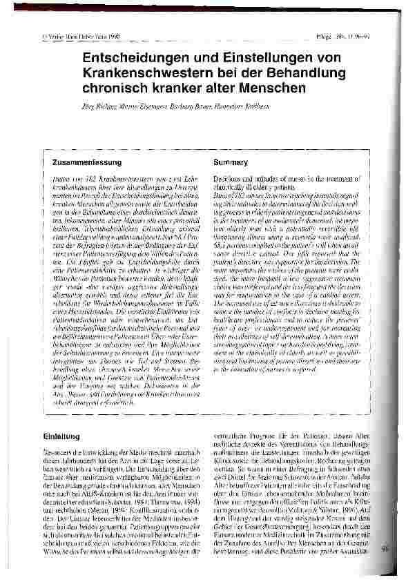 Vorschauseite 1: Entscheidungen und Einstellungen von Krankenschwestern bei der Behandlung chronisch kranker alter Menschen