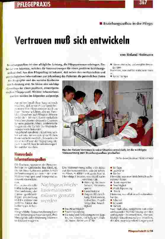 Vorschauseite 1: Beziehungsaufbau in der Pflege: Vertrauen muß sich entwickeln