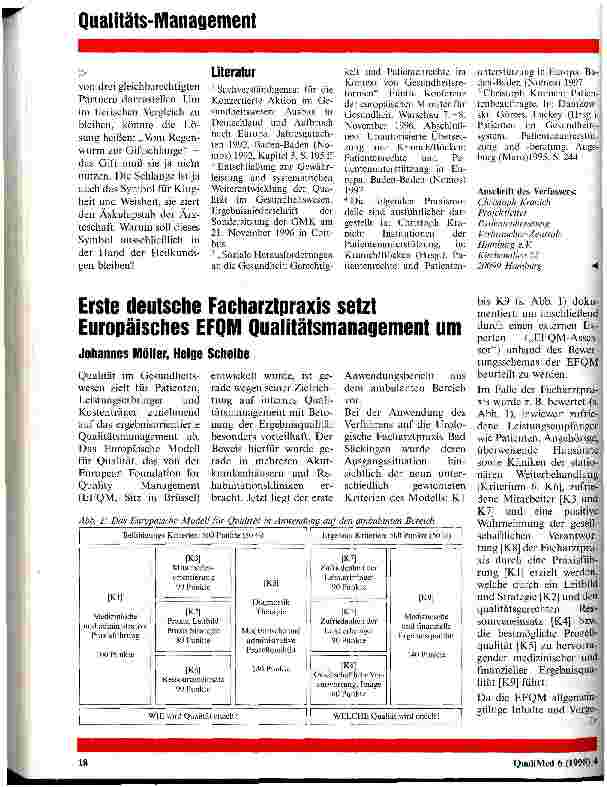 Vorschauseite 1: Erste deutsche Facharztpraxis setzt Europäisches EFQM Qualitätsmanagment um