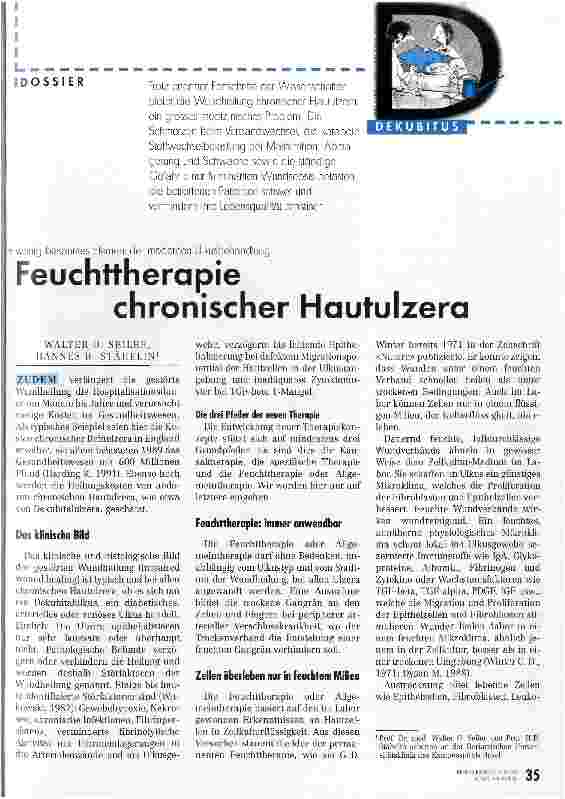 Vorschauseite 1: Feuchttherapie chronischer Hautulcera Ein wenig bekanntes Element der modernen Ulcusbehandlung