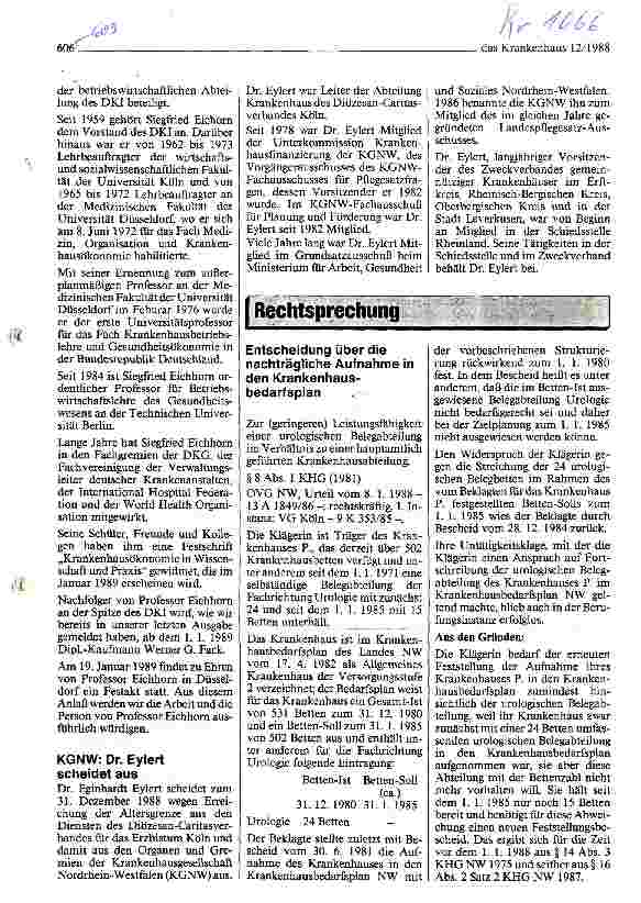 Vorschauseite 1: Entscheidung über die nachträgliche Aufnahme in den Krankenhausbedarfsplan