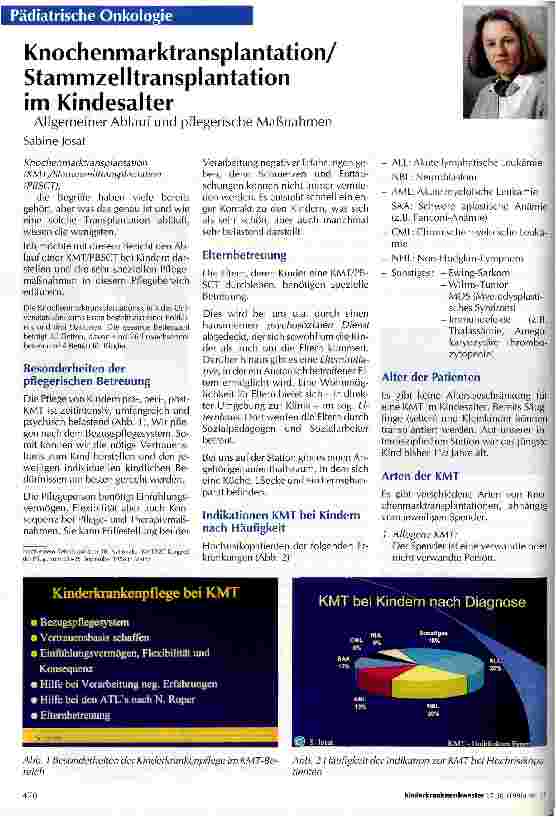 Vorschauseite 1: Knochenmarktransplantation / Stammzellentransplantation im Kindesalter Allgemeiner Ablauf und pflegerische Maßnahmen