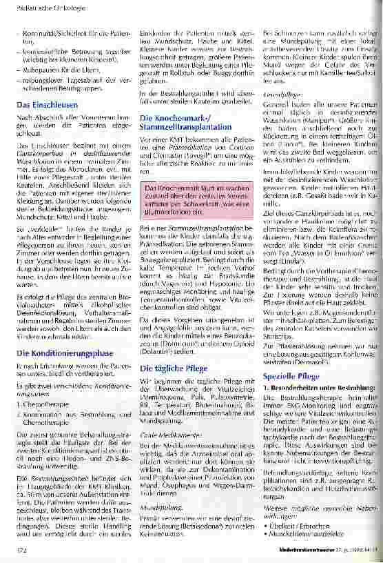 Vorschauseite 3: Knochenmarktransplantation / Stammzellentransplantation im Kindesalter Allgemeiner Ablauf und pflegerische Maßnahmen