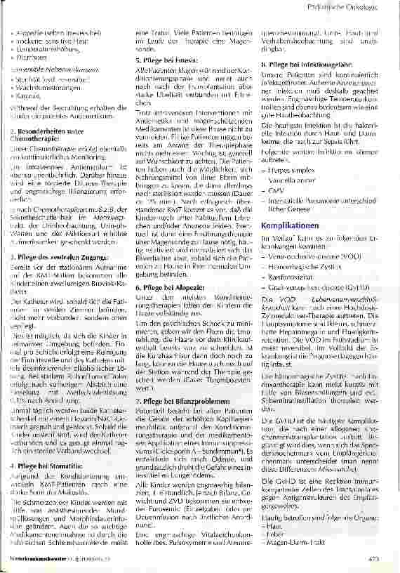 Vorschauseite 4: Knochenmarktransplantation / Stammzellentransplantation im Kindesalter Allgemeiner Ablauf und pflegerische Maßnahmen