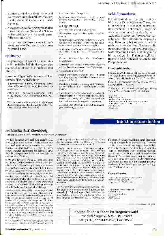 Vorschauseite 6: Knochenmarktransplantation / Stammzellentransplantation im Kindesalter Allgemeiner Ablauf und pflegerische Maßnahmen