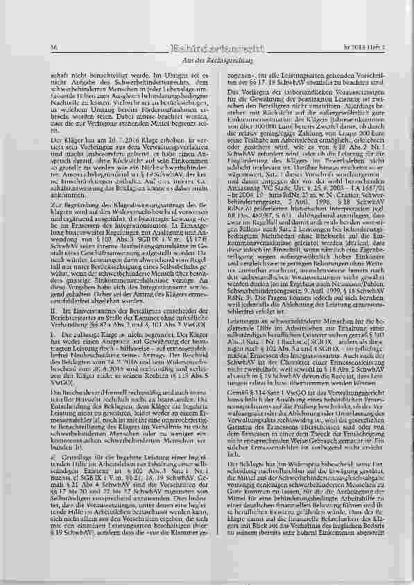 Vorschauseite 2: SGB IX § 102; SchwbAV §§ 18 Abs. 2, 19 u. 21 Ablehnung bebinderungsbedingten Mehrbedarfs bei sehr hohem Einkommen und geringfügiger jährlicher Belastung