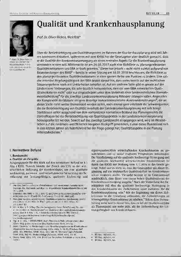 Vorschauseite 1: Qualität und Krankenhausplanung
