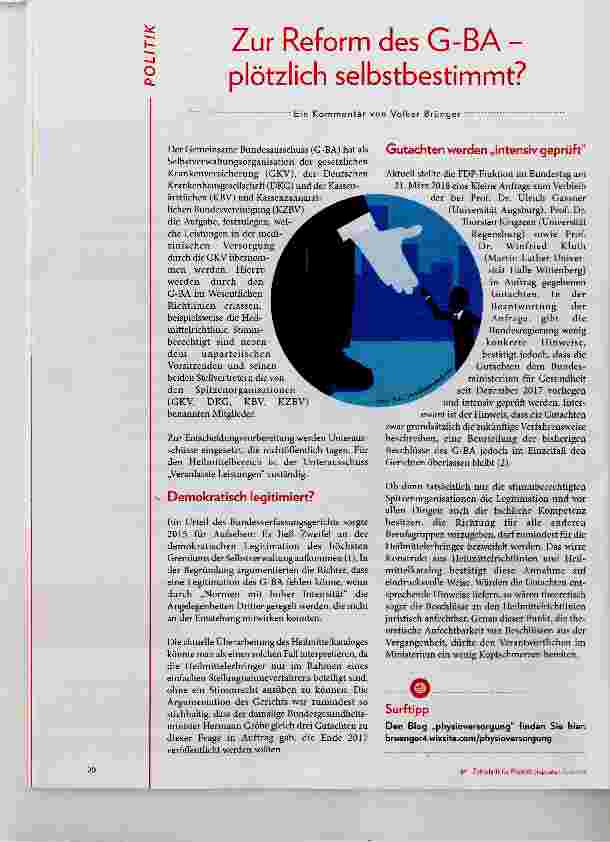 Vorschauseite 1: Zur Reform des G-BA - plötzlich selbstbestimmt?
