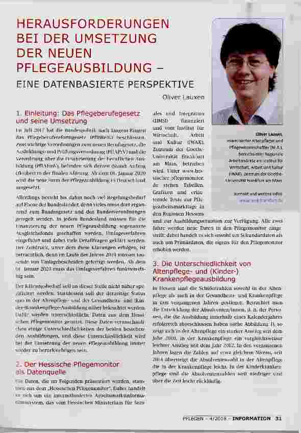 Vorschauseite 1: HERAUSFORDERUNGEN BEI DER UMSETZUNG DER NEUEN PFLEGEAUSBILDUNG EINE DATENBASIERTE PERSPEKTIVE