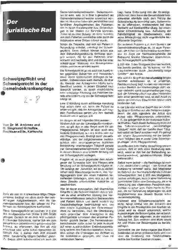 Vorschauseite 1: Schweigepflicht und Schweigerecht in der Gemeindekrankenpflege