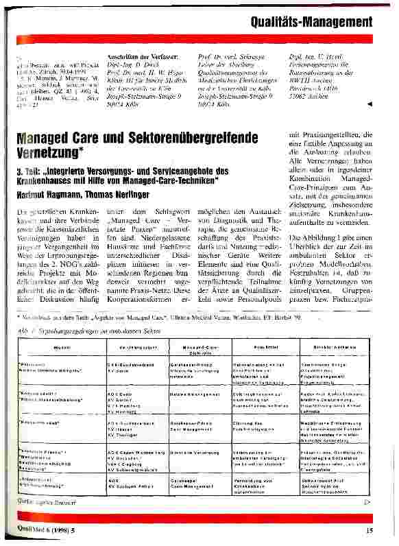 Vorschauseite 1: Managed Care und Sektorenübergreifende Vernetzung Teil 3: Integrierte Versorgungs und Serviceangebote des Krankenhauses