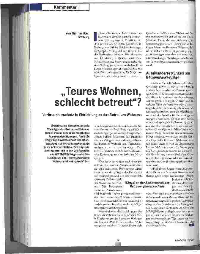 Vorschauseite 1: Teures Wohnen, schlecht betreut? Verbraucherschutz in Einrichtungen des Betreuten Wohnens