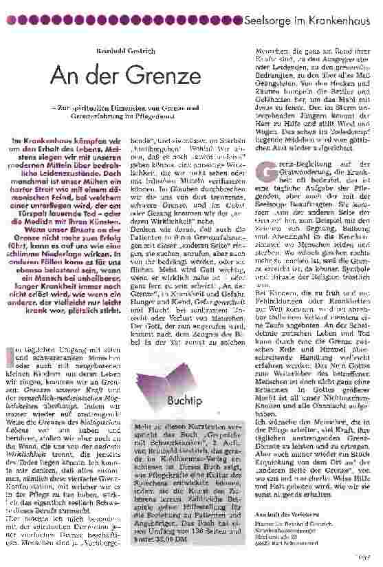Vorschauseite 1: An der Grenze -Zur spirituellen Dimension von Grenze und Grenzerfassung im Pflegedienst-