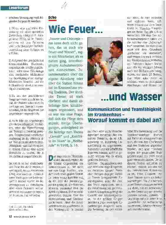 Vorschauseite 1: Wie Feuer und Wasser. .. Kommunikation und Teamfähigkeit im Krankenhaus