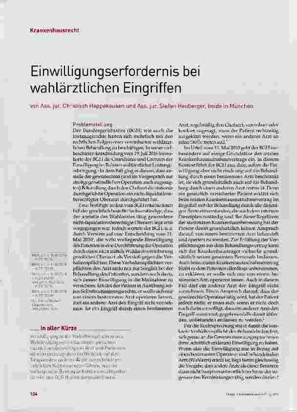 Vorschauseite 1: Einwilligungserfordernis bei wahlärztlichen Eingriffen