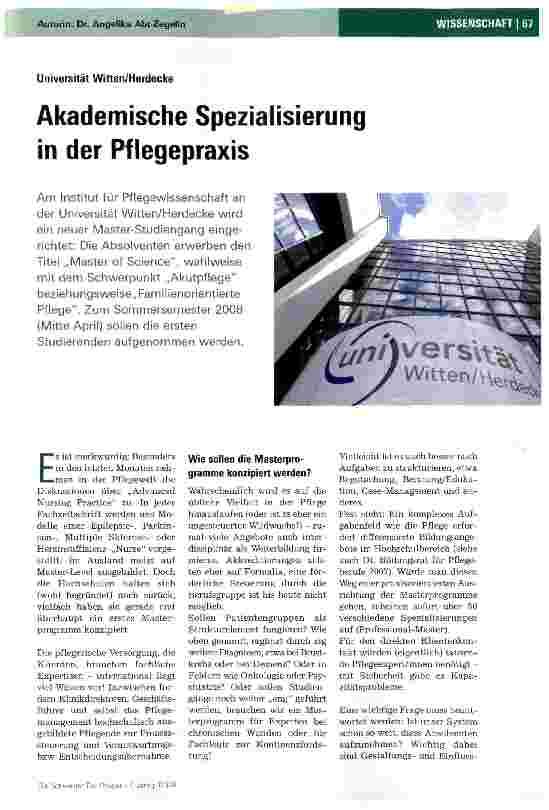 Vorschauseite 1: Akademische Spezialisierung in der Pflegepraxis