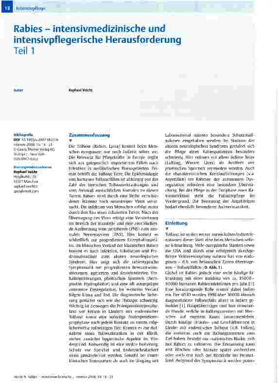 Vorschauseite 1: Rabies - intensivmedizinische und intensivpflegerische Herausforderung