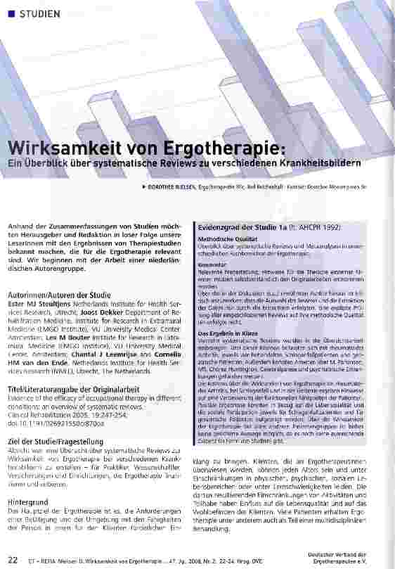 Vorschauseite 1: Wirksamkeit von Ergotherapie:Ein Überblick über systematische Reviews zu verschiedenen Krankheitsbildern