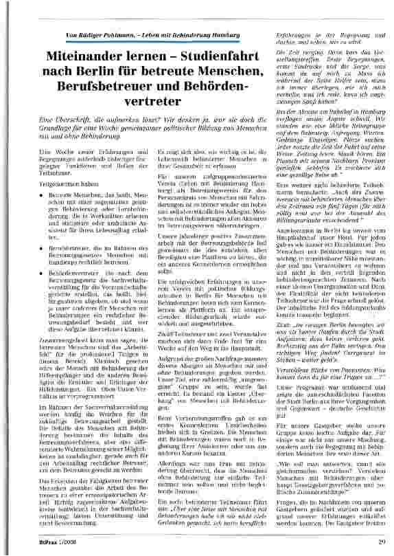 Vorschauseite 1: Miteinander lernen - Studienfahrt nach Berlin für betreute Menschen, Berufsbetreuer und Behördenvertreter