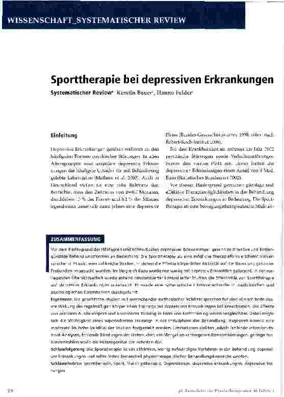 Vorschauseite 1: Sporttherapie bei depressiven Erkrankungen