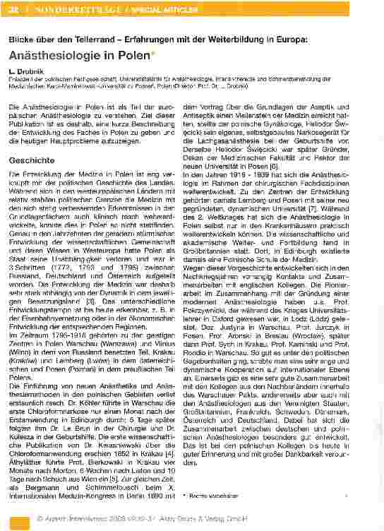 Vorschauseite 1: Anästhesiologie in Polen