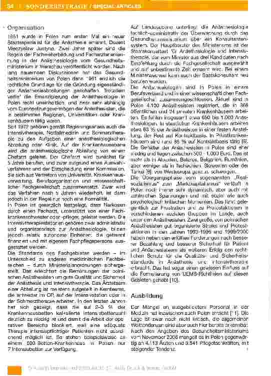 Vorschauseite 2: Anästhesiologie in Polen