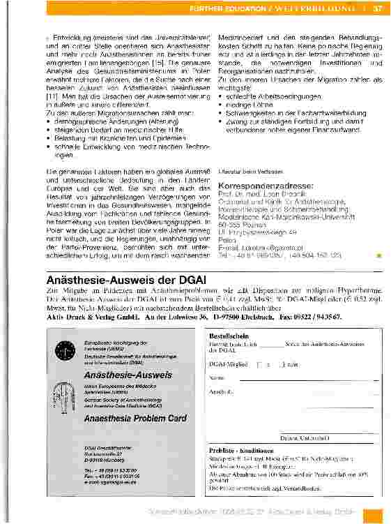 Vorschauseite 5: Anästhesiologie in Polen