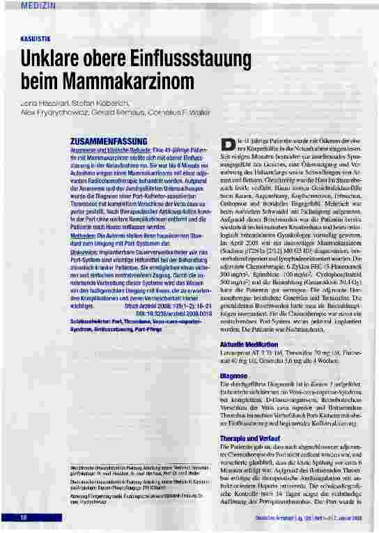Vorschauseite 1: Unklare obere Einflussstauung beim Mammakarzinom