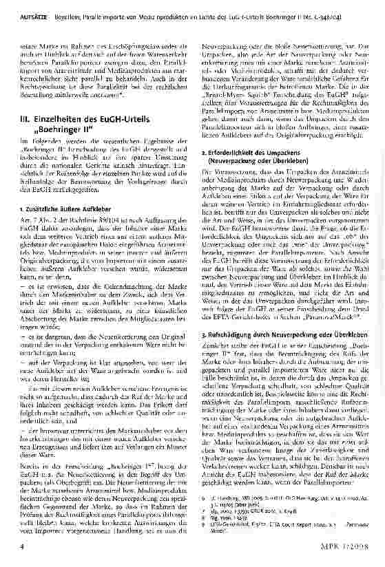 Vorschauseite 2: Parallelimporte von Medizinprodukten im Lichte des EuGH-Urteils Boehringer II (Rs. C-348/04)