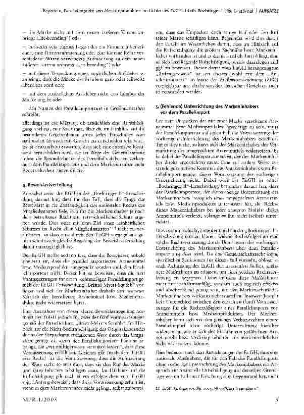 Vorschauseite 3: Parallelimporte von Medizinprodukten im Lichte des EuGH-Urteils Boehringer II (Rs. C-348/04)