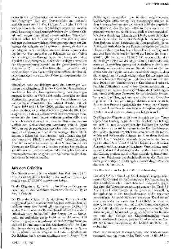 Vorschauseite 4: Errichtung eines interdisziplinären Zentrums für onkologische Erkrankungen mit Aufnahme in den Krankenhausplan