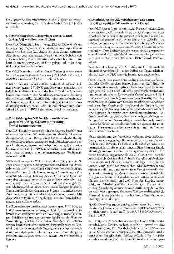 Vorschauseite 4: Die aktuelle Rechtsprechung zu Zugaben und Rabatten im Rahmen des § 7 HWG