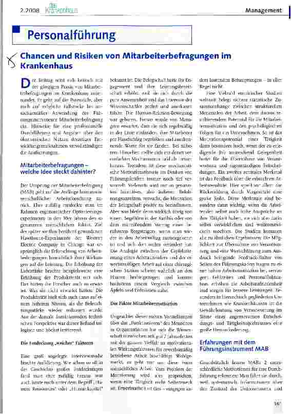 Vorschauseite 1: Chancen und Risiken von Mitarbeiterbefragungen im Krankenhaus