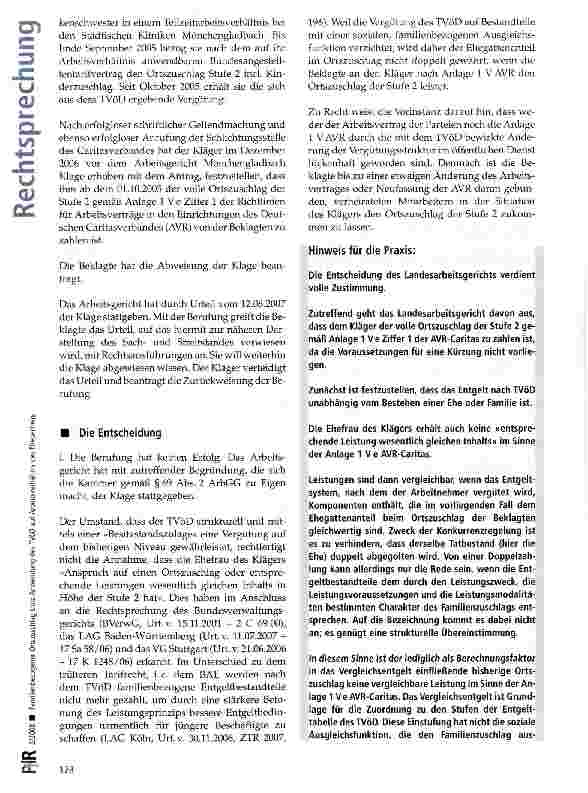 Vorschauseite 2: Familienbezogener Ortszuschlag trotz Anwendung des TVöD auf Arbeitsverhältnis des Ehepartners