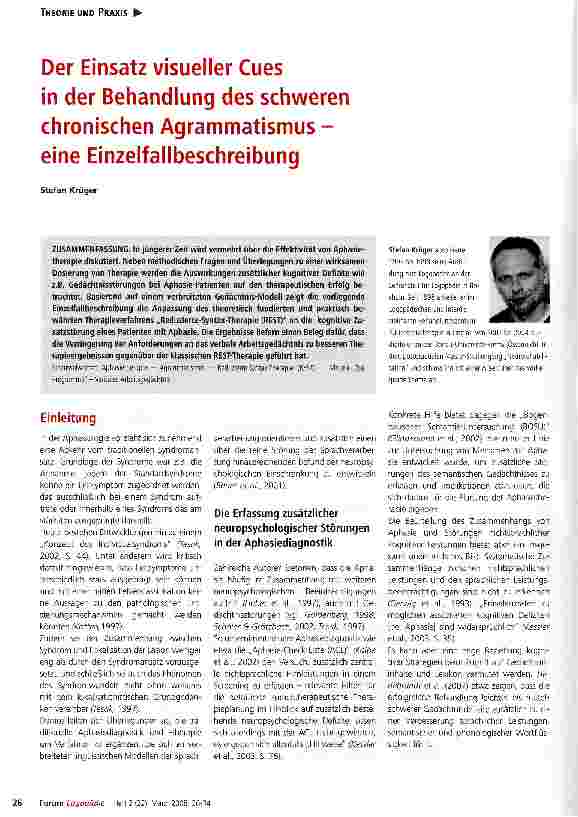 Vorschauseite 1: Der Einsatz visueller Cues in der Behandlung des schweren chronischen Agrammatismus -eine Einzelfallbeschreibung