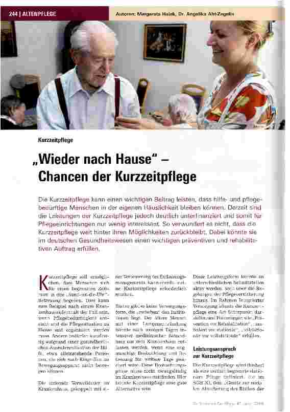 Vorschauseite 1: Wieder nach Hause -Chancen der Kurzzeitpflege