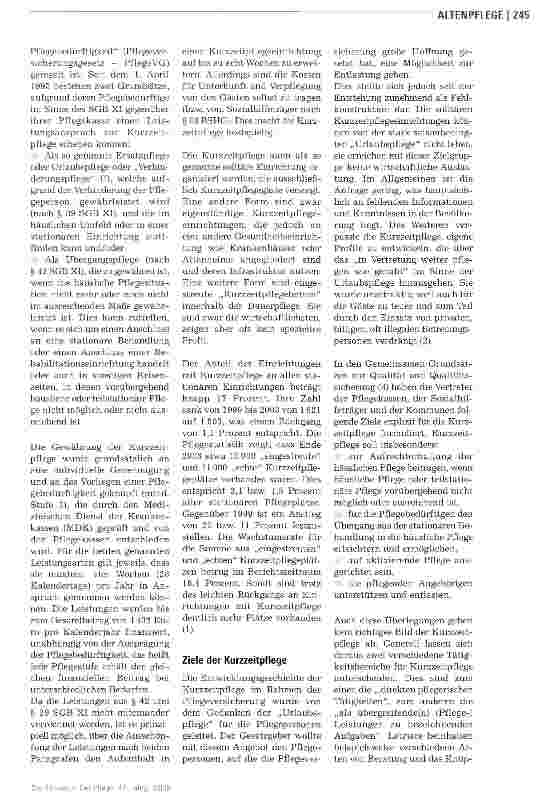 Vorschauseite 2: Wieder nach Hause -Chancen der Kurzzeitpflege